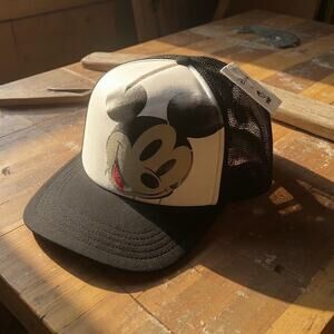 NEW Neff x Disney Mickey Mouse Trucker Hat Cap Snap Back Mesh Black White NWT